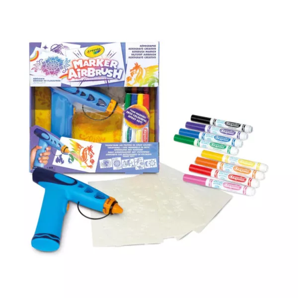 Marker Airbrush – Aerografo Creativo per Bambini con 8 Pennarelli Lavabili e 5 Stencil, Attività Artistiche 6+ Anni CRAYOLA