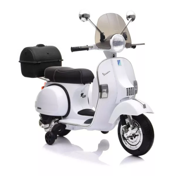 Piaggio Vespa PX150 Moto Elettrica 12V per Bambini Bianca con Bauletto e Luci