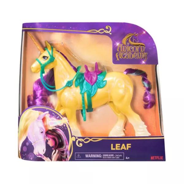 Unicorn Academy – Unicorno Leaf 28 cm con Testa Mobile e Accessori Equitazione 4+ Anni (Modello Casuale)