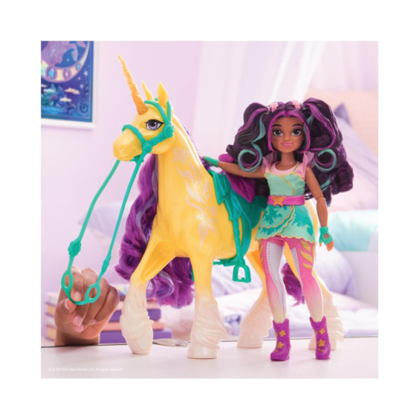 Unicorn Academy – Unicorno Leaf 28 cm con Testa Mobile e Accessori Equitazione 4+ Anni (Modello Casuale)