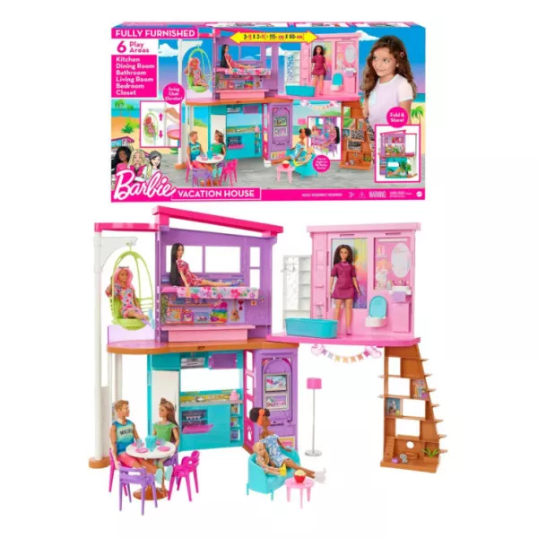 Casa delle Bambole Barbie Casa di Malibu Playset 2 Piani con Ascensore e Altalena, Bambini 3+ Anni Mattel