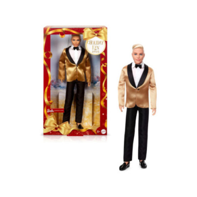 Bambola Ken magia delle feste 2025 con Tuta Elegante Dorata, 6+ Anni Mattel JGK55
