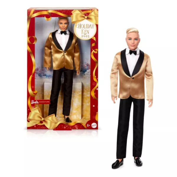Bambola Ken magia delle feste 2025 con Tuta Elegante Dorata, 6+ Anni Mattel JGK55