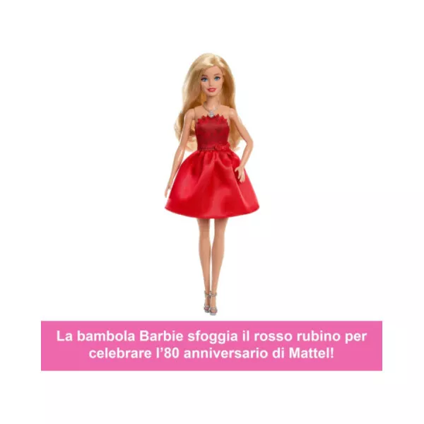 Barbie Anniversario Mattel 80° – Bambola da Collezione in Abito Rosso Rubino, Bambini 3+ Anni JGD25
