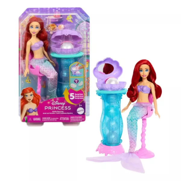 Disney Princess Ariel Specchiera Magica – Bambola Sirena con Coda Rimovibile e Accessori Sorpresa, Bambini 3+ Anni