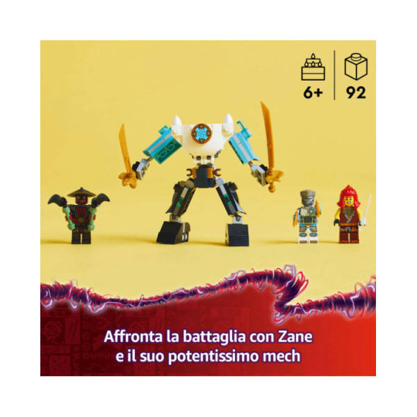 LEGO NINJAGO 71827 Mech da Battaglia di Zane - Figura Giocattolo Ninja Snodabile con 3 Minifigure e Armi, Giochi Bambini 6+