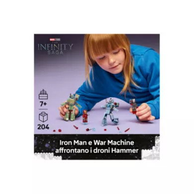 LEGO ǀ Marvel 76320 Iron Man e War Machine Contro i Droni Hammer,  Giocattolo con 2 Minifigure e 2 Action Figure, Regalo 7+