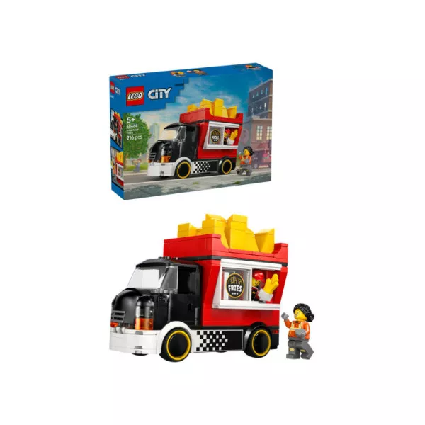 LEGO City 60488 Food Truck delle Patatine, Camion Giocattolo con Negozio Rimovibile, 2 Minifigure, Cibo, Accessori, Regalo 5+