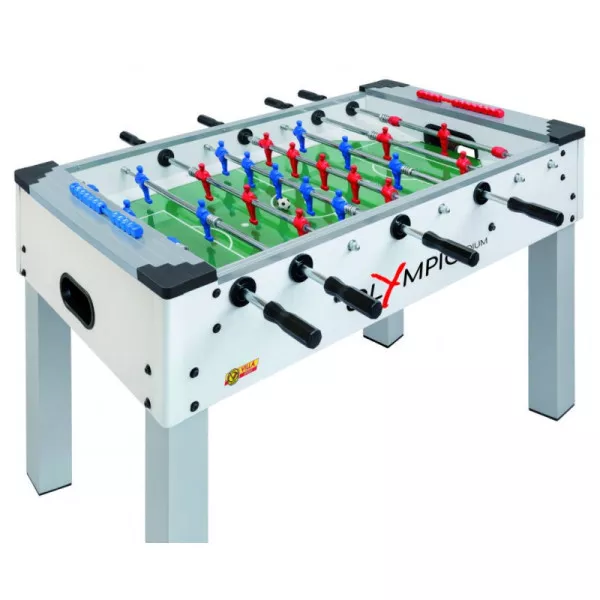 Calcio Balilla Professionale Olympic Stadium White 134x76,5x90 cm con Piano in Vetro Temperato