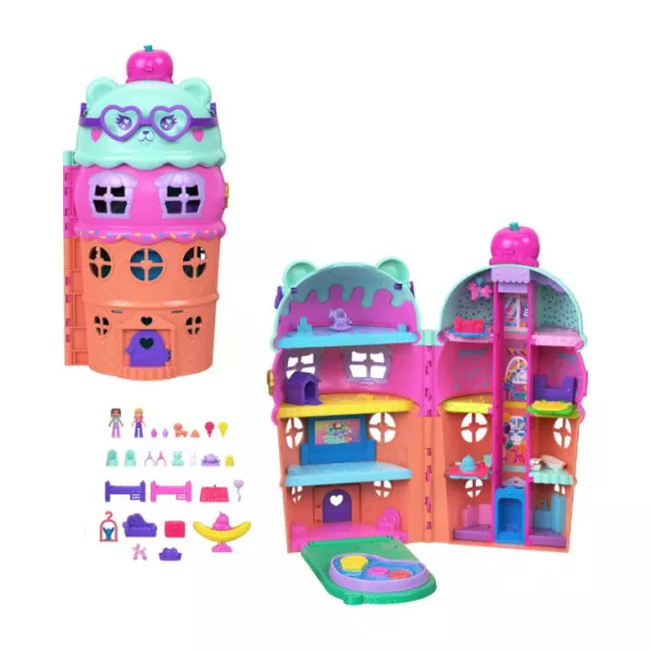 Polly Pocket Gelato Casa - Playset compatto con 2 bambole e 25 accessori