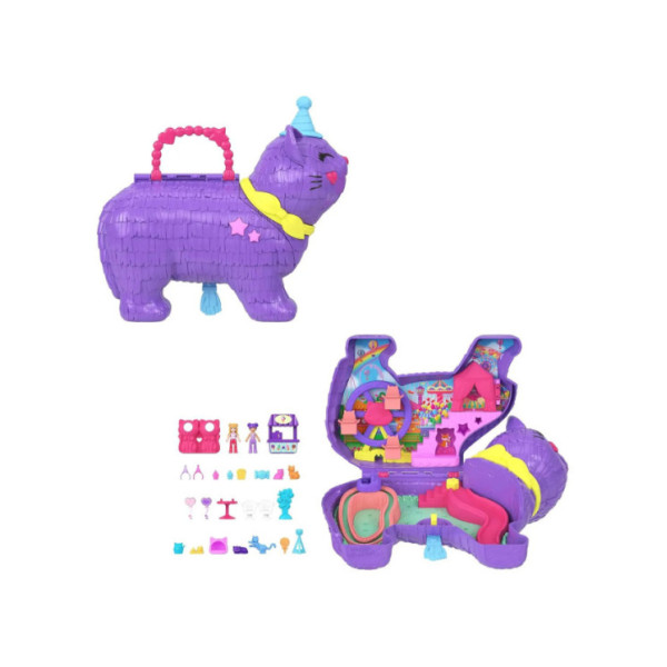 Playset Polly Pocket Gattino delle Feste con 23 Sorprese – Mini Bambole e Accessori 4+ Anni Mattel