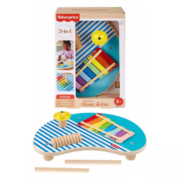 Tavolo Musicale in Legno Fisher-Price 3 in 1 – Strumenti a Percussione Montessori 2+ Anni