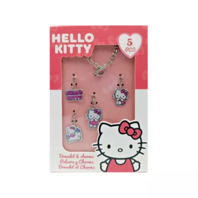 Braccialetto Hello Kitty con Charms – Set Gioielli Bambina 5 Pezzi Accessori Moda 3+ Anni