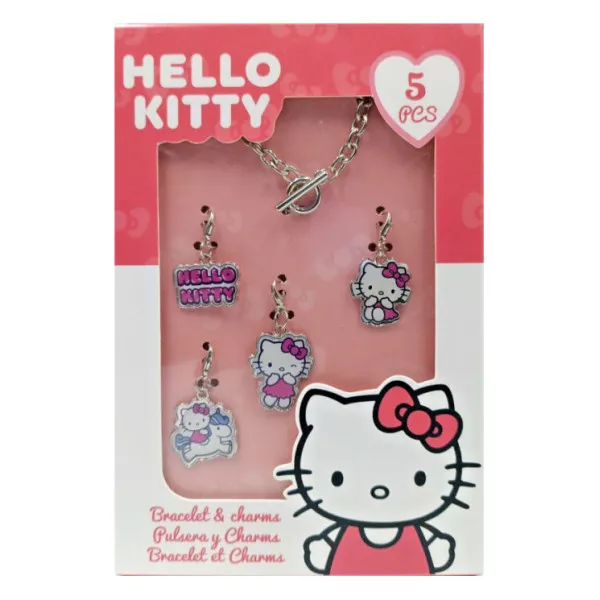 Braccialetto Hello Kitty con Charms – Set Gioielli Bambina 5 Pezzi Accessori Moda 3+ Anni