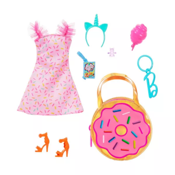 Barbie Borsa Portachiavi Ciambella Deluxe con Vestito Rosa e Accessori Caramelle