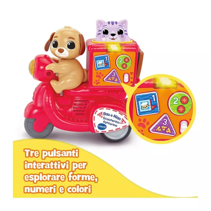 Scooter Giocattolo Interattivo VTech Bau e Miao Scooterino Fattorino – Gioco Educativo Prima Infanzia 18+ Mesi