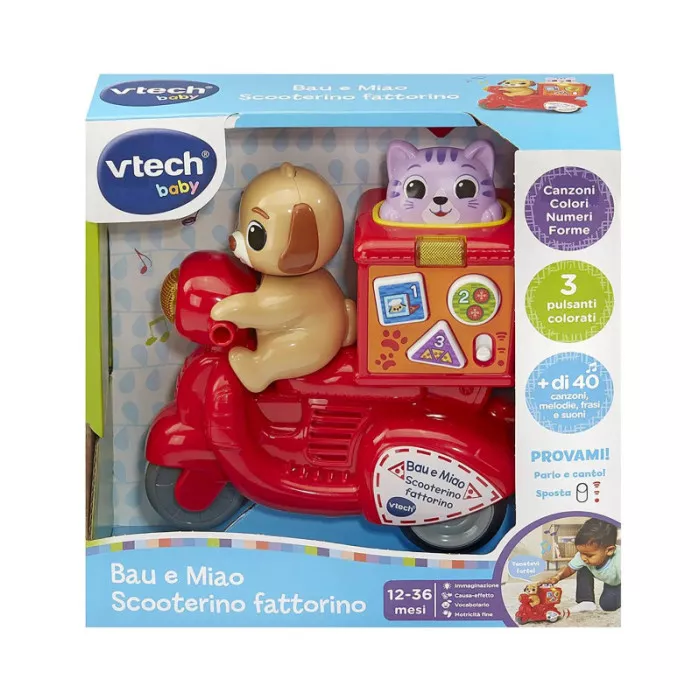 Scooter Giocattolo Interattivo VTech Bau e Miao Scooterino Fattorino – Gioco Educativo Prima Infanzia 18+ Mesi