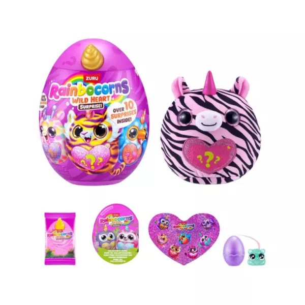Uovo Sorpresa Rainbocorns Wild Heart Surprise ZURU – Peluche Collezionabile con Accessori e Oltre 10 Sorprese