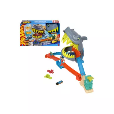 Hot Wheels Squalo Scontri in Spiaggia - Pista con Lanciatore e Veicolo, 4+ Anni