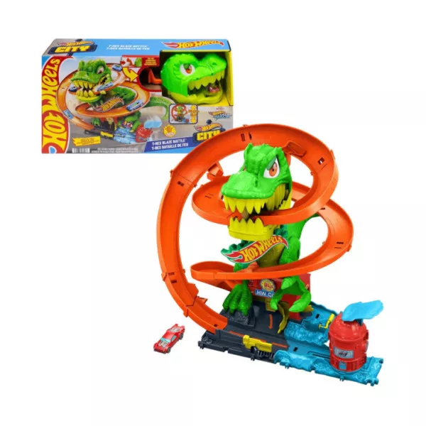 Hot Wheels City T-Rex Battaglia Infuocata - Playset Stazione Pompieri con Dinosauro