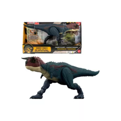 Mattel Jurassic World Carnotauro Charge 'N Chomp - Dinosauro con Azione Corsa e Morso