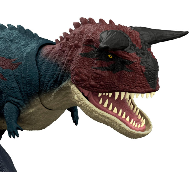 Mattel Jurassic World Carnotauro Charge 'N Chomp - Dinosauro con Azione Corsa e Morso
