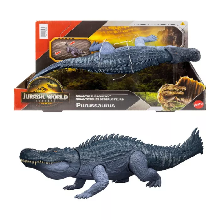 Dinosauro Jurassic World Purussaurus Gigantic Thrashers Mattel – Action Figure Gigante con Attacchi Rampage 4+ Anni