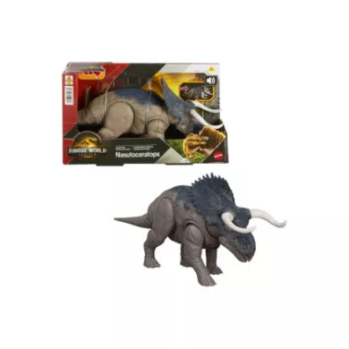 Dinosauro Jurassic World Nasutoceratops Wild Roar Mattel – Action Figure con Suoni, Attacco con Coda e Movimenti 4+ Anni