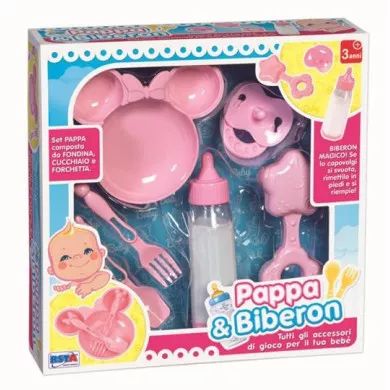 Set Pappa Bambola con Biberon Magico – Accessori Pappa Bambole con Piattino, Cucchiaio e Forchetta 3+ Anni