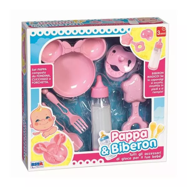 Set Pappa Bambola con Biberon Magico – Accessori Pappa Bambole con Piattino, Cucchiaio e Forchetta 3+ Anni