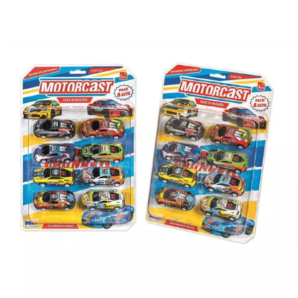 Set 8 Auto Giocattolo Die-Cast Motorcast 1:64 – Macchinine in Metallo Retrocarica Assortite per Bambini 3+
