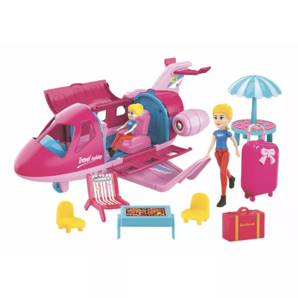 Playset Aereo Bambola Evelyn con Accessori – Aereo Giocattolo con Bambola e Valigie Gioco di Ruolo 3+ Anni