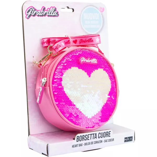 Girabrilla Heart Bag Borsetta Ragazze 5+, Borsa Magenta con Cuore Bianco e Paillettes