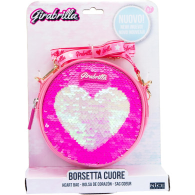 Girabrilla Heart Bag Borsetta Ragazze 5+, Borsa Magenta con Cuore Bianco e Paillettes