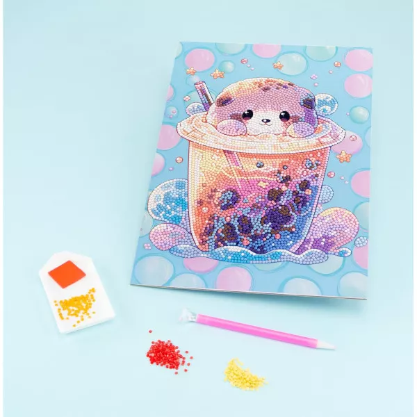DIAMANTINY Level Up Boba Tea Otter - Kit Mosaico con Numeri e Gemme 3D, Gioco Creativo per Bambini 8+