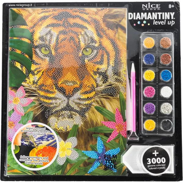 DIAMANTINY Level Up - Kit Diamond Painting per Bambini 8+, Mosaico Tigre WILD, Gioco Creativo