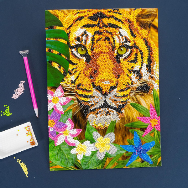 DIAMANTINY Level Up - Kit Diamond Painting per Bambini 8+, Mosaico Tigre WILD, Gioco Creativo