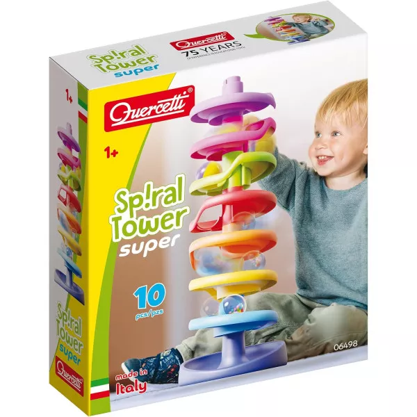 Quercetti Spiral Tower Super, Pista Biglie per Bambini 1+, Gioco Educativo con 7 Spirali