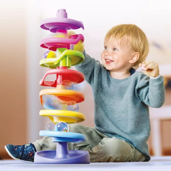 Quercetti Spiral Tower Super, Pista Biglie per Bambini 1+, Gioco Educativo con 7 Spirali