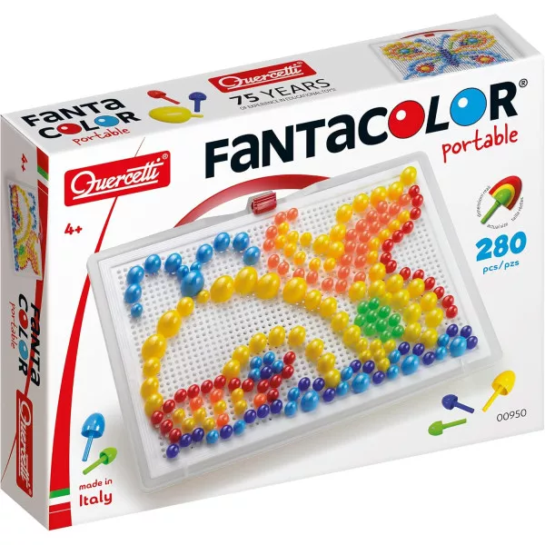 Quercetti Fantacolor Portable Large 280 Chiodini, Gioco Educativo Bambini 3+ Anni, Giochi Creativi con Valigetta