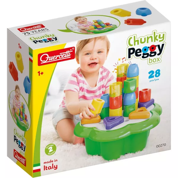 Quercetti Chunky Peggy Box, Giochi Montessori 1 Anno, Mosaico Sensoriale con Chiodoni