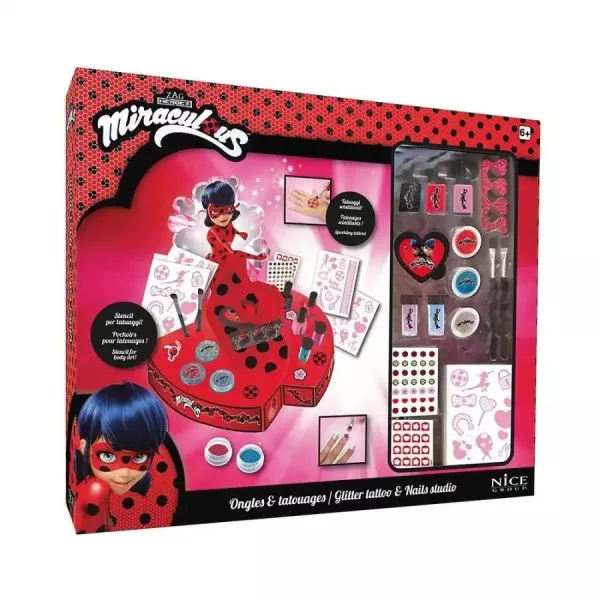 Kit Creativo Unghie e Tatuaggi Miraculous Ladybug per Bambine 5+ Anni, Nail Art e Giochi Creativi
