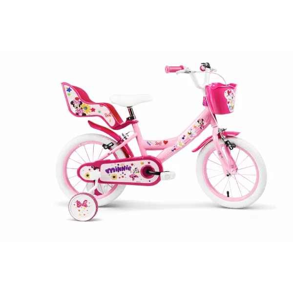 Bicicletta Bambina 14 Pollici Minnie Disney con Rotelle e Cestino, Bici Bambini 4+ Anni
