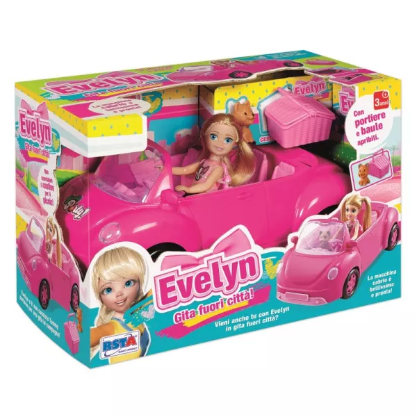 Bambola con Auto Evelyn per Bambine 3+ Anni Macchina Cabrio Rosa con Accessori Gioco di Ruolo