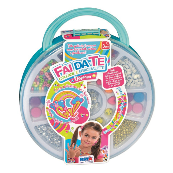 Kit Creativo Bambine 3+ Anni Fai da Te Collane e Braccialetti con Perline e Dispenser Gioielli