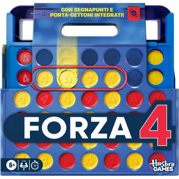 Gioco da Tavolo Forza 4 Hasbro, Custodia Valigetta e Segnapunti, Gioco Strategia 6+ Anni