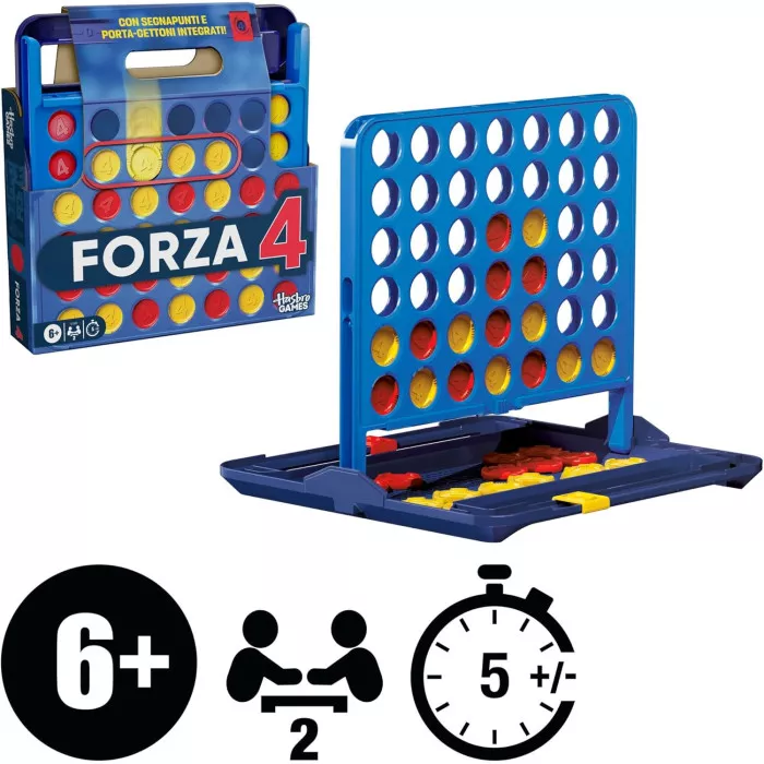 Gioco da Tavolo Forza 4 Hasbro, Custodia Valigetta e Segnapunti, Gioco Strategia 6+ Anni