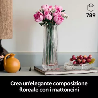 LEGO Botanicals 10374 Bouquet di Rose Rosa, Costruzioni per Adulti di Fiori Finti, Decorazione di Casa, Idea Regalo Fai da Te