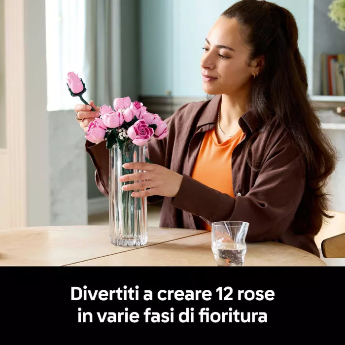 LEGO Botanicals 10374 Bouquet di Rose Rosa, Costruzioni per Adulti di Fiori Finti, Decorazione di Casa, Idea Regalo Fai da Te