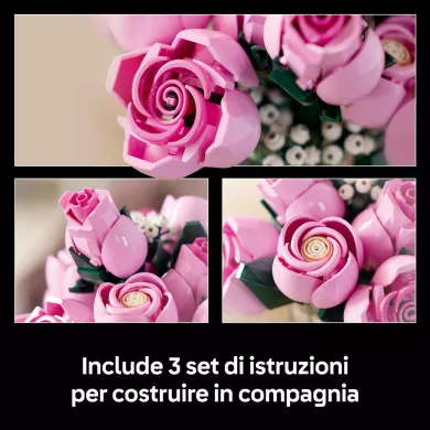 LEGO Botanicals 10374 Bouquet di Rose Rosa, Costruzioni per Adulti di Fiori Finti, Decorazione di Casa, Idea Regalo Fai da Te